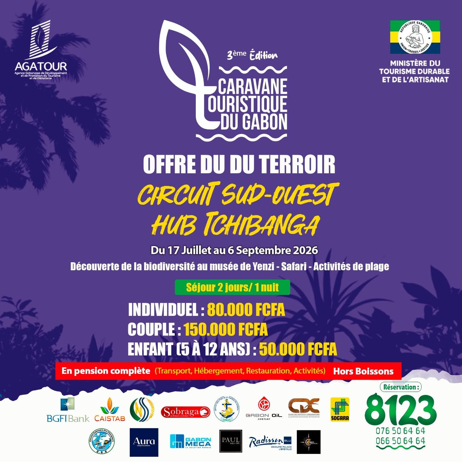 CARAVANE TOURISTIQUE DU GABON_CIRCUIT SUD-OUEST — HUB TCHIBANGA_Réservation jusqu&rsquo;au 3 septembre 2026